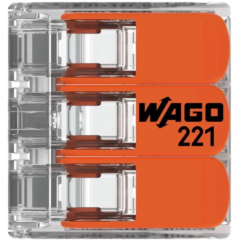 WAGO 221-413 COMPACT Splicing Connector, 3-Conductor, 0.2–4 mm², Transparent, 50-Pack