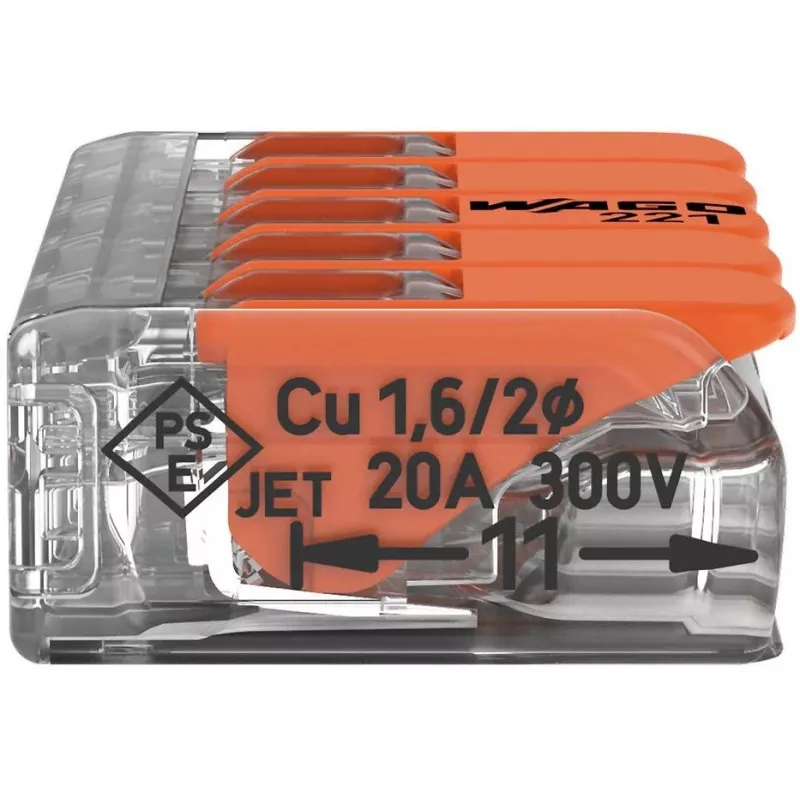 WAGO 221-415 COMPACT Splicing Connector for 5 Conductors, 0.2-4 mm², 25-Pack