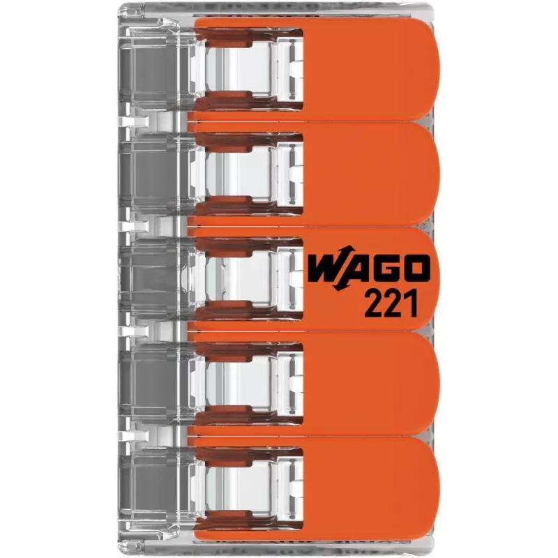 WAGO 221-415 COMPACT Splicing Connector for 5 Conductors, 0.2-4 mm², 25-Pack