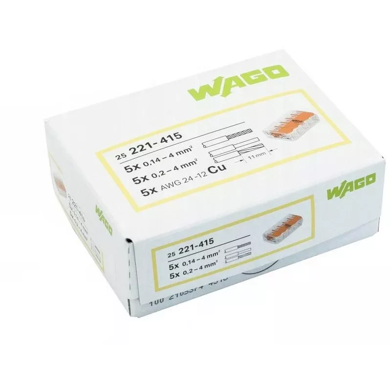 WAGO 221-415 COMPACT Splicing Connector for 5 Conductors, 0.2-4 mm², 25-Pack