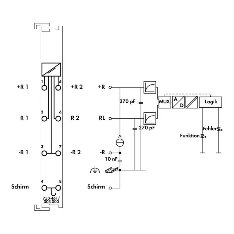 WAGO 750-461/003-000 2-Channel Analog Input Terminal 0-10 V, ±10 V, 0-20 mA, 4-20 mA, 12-bit, CAGE CLAMP