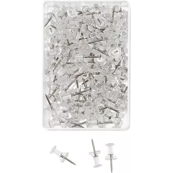 WEDO Push Pins, Clear, 100 Pieces, 12 mm Pin Length, 10 mm Head Diameter, in Clear Plastic Box (54 249)