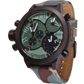 WELDER MAN K29-8004 53mm Analog Quartz Watch Black Dial Leather Strap