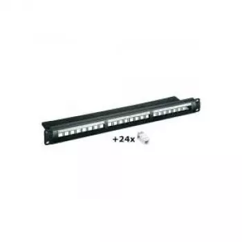 Wentronic 24-Port CAT6 UTP Patch Panel, 1U 19-Inch Rack Mount, Black (95336)