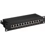 Wentronic Goobay 93796 Cat6a Shielded 12-Port Patch Panel, 1U 19 inch Rackmount, Black