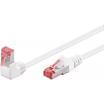 WENTRONIC Goobay CAT 6 Patch Cable, 1x 90° Angled, S/FTP (PiMF), White, 0.25 m - Latch Up, LSZH Halogen-Free, Copper (51548)