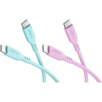 WENTRONIC Goobay Coral Crush Set 2x USB-C Silicone Cable, 1.5 m, Turquoise & Pink (81260)