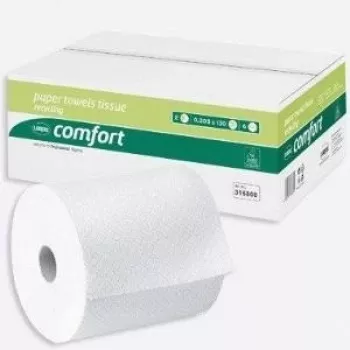 WEPA Comfort Hand Towel Roll, 2-Ply, High White, Line Embossing, Blue Core Adhesive, 205 mm Width, 150 m Length, 6 Rolls (316800)