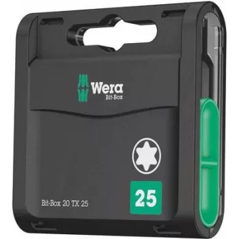 Wera 20-Piece Bit-Check Set, TORX TX 25, 25 mm Length, 1/4 inch Hex Drive, with Rapidaptor Quick-Release Bit Holder 05057773001