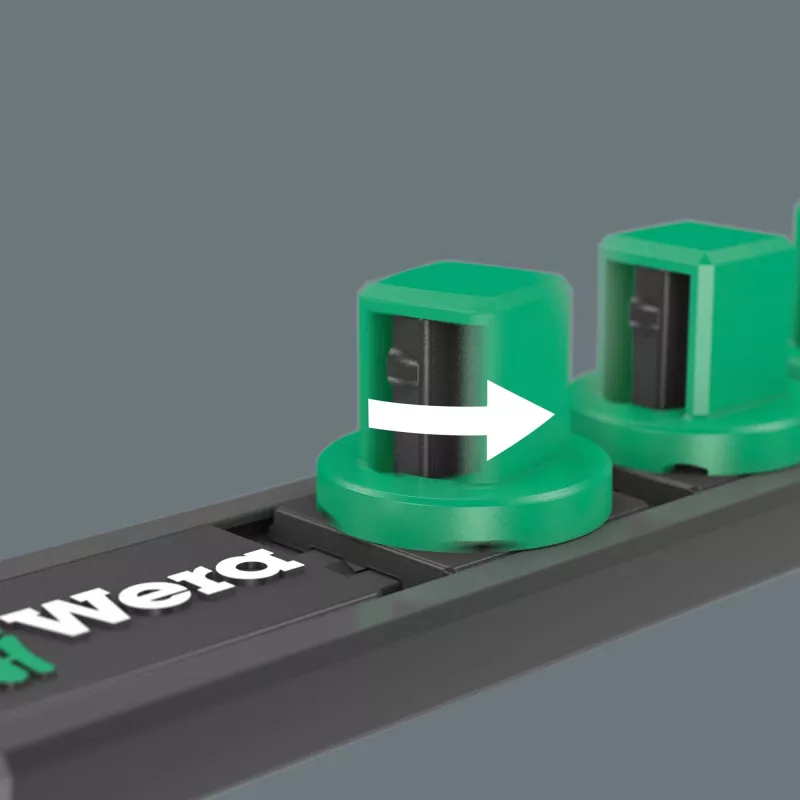 Wera 3/8 inch Drive Deep Socket Set on Magnetic Rail, 9-Piece, Metric, Black/Green