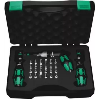 Wera 7445/46/47 Torque Screwdriver Set, 27-Piece (0.3-6.0 Nm) with Rapidaptor Bit Holder, Textile Box 05350451001