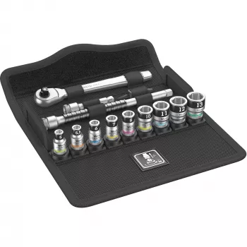 Wera 8100 SA 12 HF Zyklop 1/4 inch Drive Metric Socket Set, 13-Piece with Holding Function, 05003756001