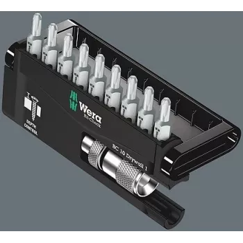 Wera Bit Set Bit-Check 10 Drywall 1, 10-Piece, Phillips PH 2, 25 mm, Rapidaptor Quick-Release Holder, Depth Stop, Torsion Bits