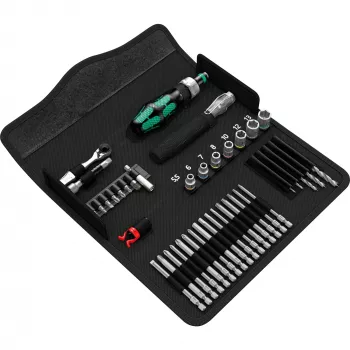 Wera Kraftform Kompakt H 1 Woodcraft Screwdriver Handle with 12 Mixed Bits - Hex, Phillips, Pozidriv, Torx