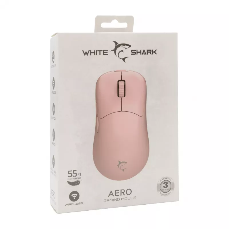White Shark AERO PINK Wireless Gaming Mouse (Pink, 10000 DPI, 2.4GHz/USB-C)