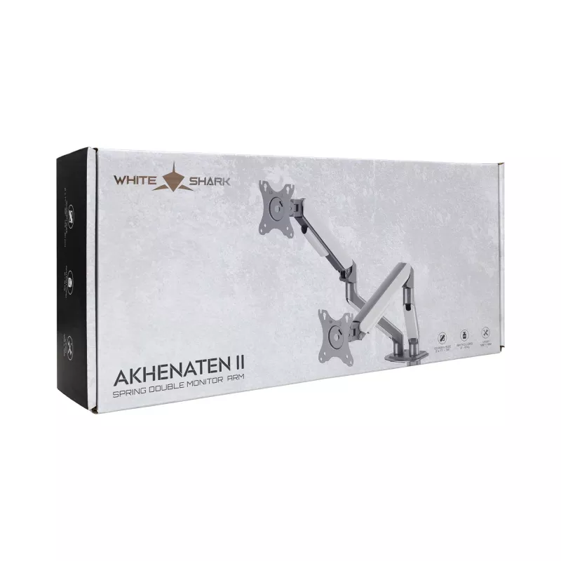 White Shark AKHENATEN-II GMS-3212 Dual Monitor Mount – Gas Spring, Desk Clamp/Grommet, 17-32 inch, 9kg per arm, Black