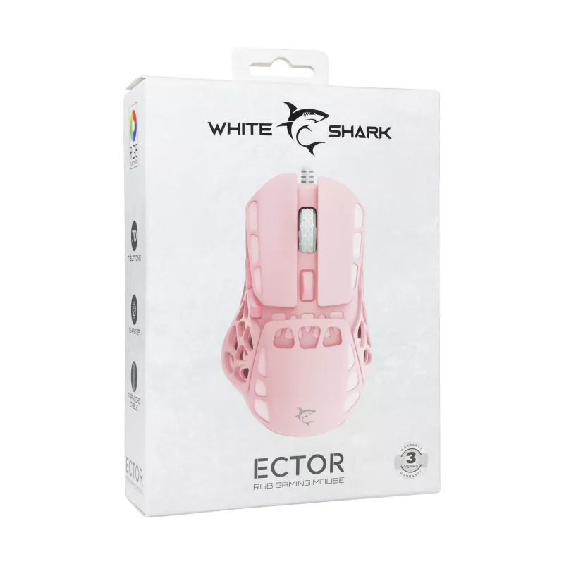 White Shark ECTOR-P GM-5016 Wired Gaming Mouse, 6400 DPI, Pink