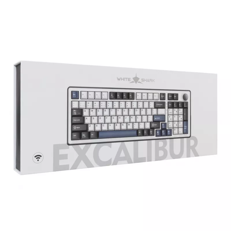 White Shark EXCALIBUR-W Mechanical Gaming Keyboard, 75% Layout, KTT Wine Red Hot-Swap, Per-Key RGB, Wired, White