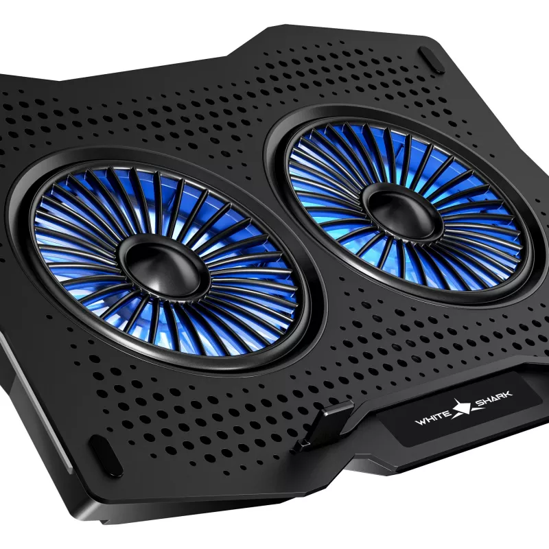 White Shark ICE GUARD GCP-4 Cooling Pad with Dual 125 mm Blue LED Fans, 5 Height Settings, up to 17.3 inch