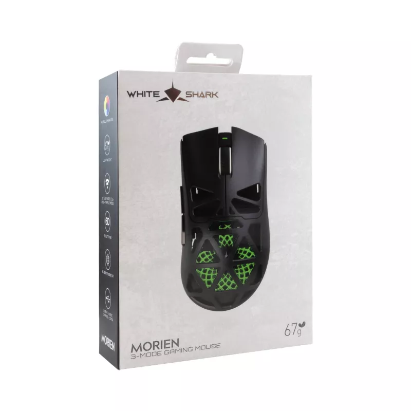 White Shark MORIEN WGM-5025 Black Wired Optical Gaming Mouse, 7200 DPI, 7 Programmable Buttons, RGB Backlight, Right-Handed