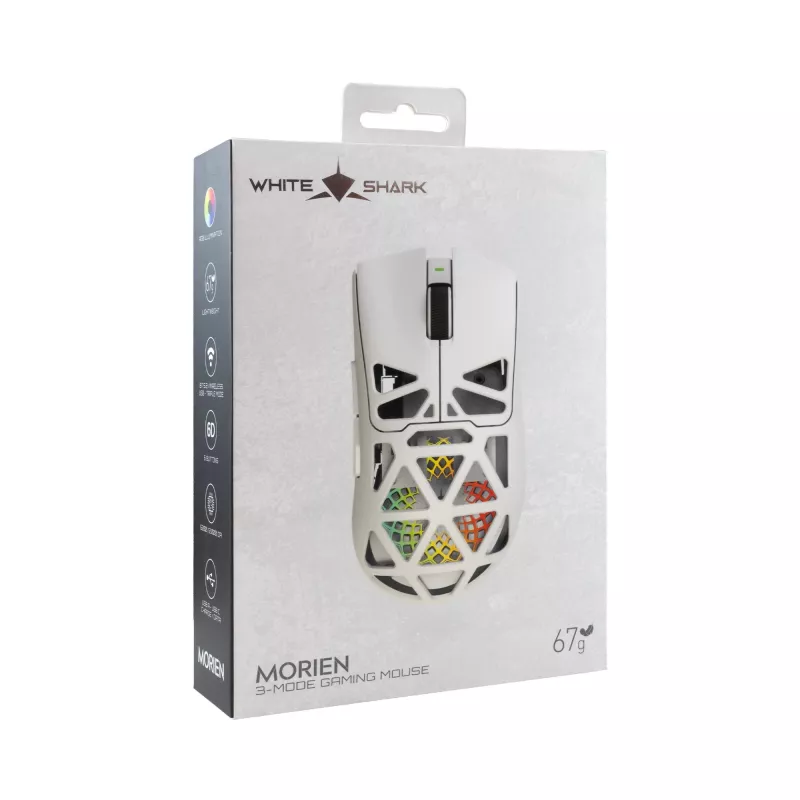 White Shark MORIEN WGM-5025 Wired Gaming Mouse, Up to 12800 DPI, RGB, White