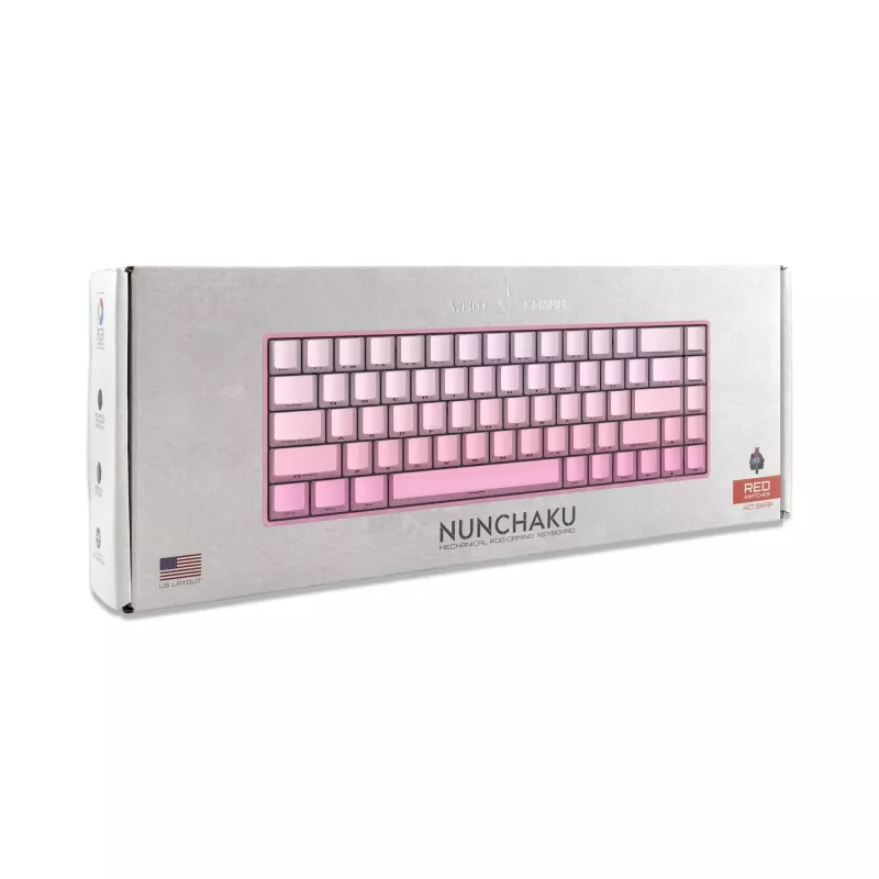 White Shark NUNCHAKU-P-US-RED.SW TKL Mechanical Gaming Keyboard - 87 Keys, Outemu Red Switches, RGB Backlit, Pink