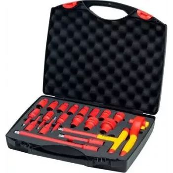 Wiha 43024 Insulated Ratchet and Socket Set, 1/2 inch Drive, 21-Piece, VDE Certified, Red/Yellow