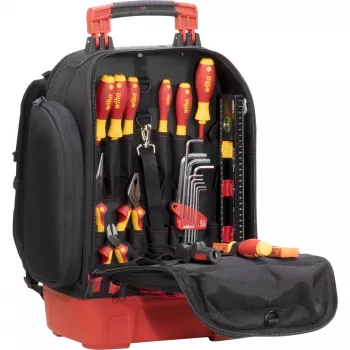 Wiha 45528 Electrician's Tool Backpack Set, 28-Piece, 385 x 260 x 530 mm, Black/Red