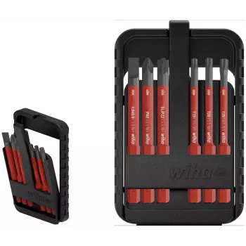 Wiha slimBit electric 45804 Insulated VDE Screwdriver Bit Set, 6 Pieces, Slotted, Phillips, Pozidriv, TORX, 75 mm