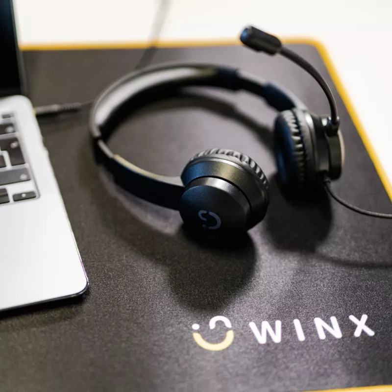 WINX CALL Clear 3.5mm Headset Wired On-Ear with Noise-Cancelling Mic, Volume Control, Leatherette Cushions - Black