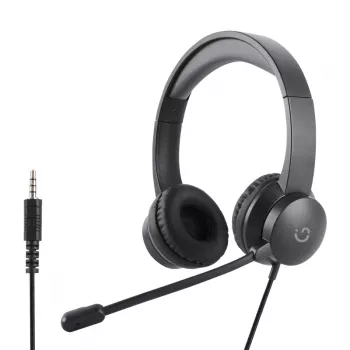 WINX CALL Clear 3.5mm Headset Wired On-Ear with Noise-Cancelling Mic, Volume Control, Leatherette Cushions - Black