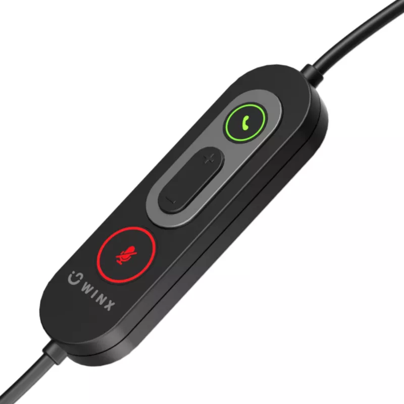 WINX CALL Pro 2 Mono AI Noise Cancelling Headset Wired USB-A with Rotatable Mic Boom, In-line Controls, Soft PU Leather Ear Cushion, Black