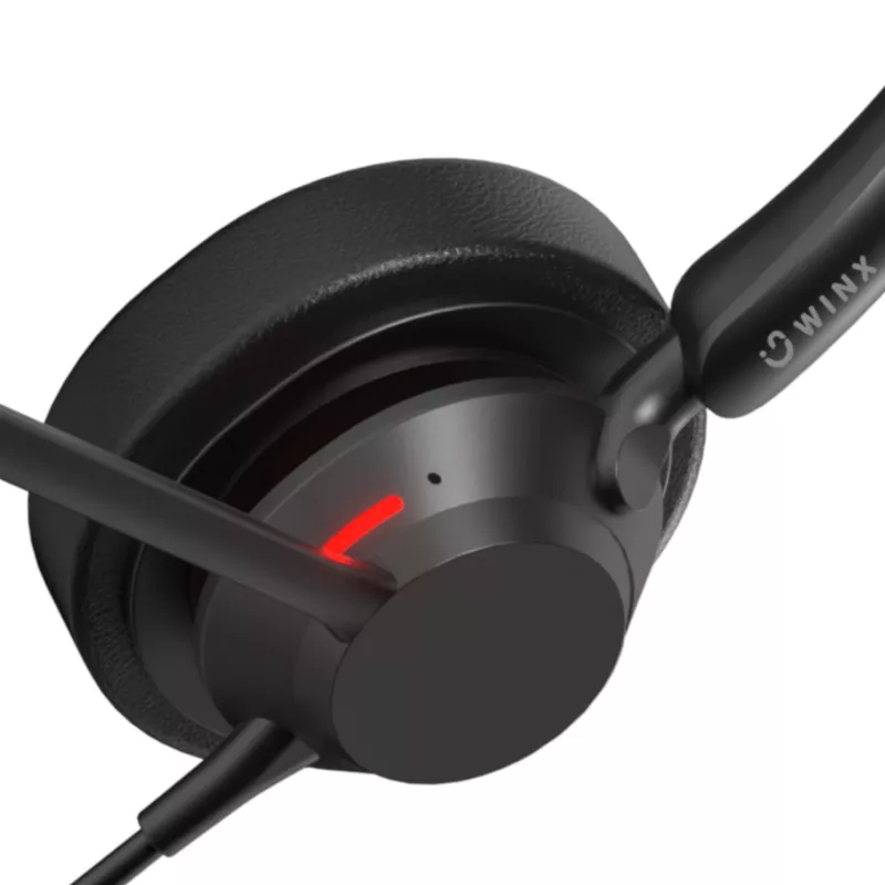 WINX CALL Pro 2 Mono AI Noise Cancelling Headset Wired USB-A with Rotatable Mic Boom, In-line Controls, Soft PU Leather Ear Cushion, Black