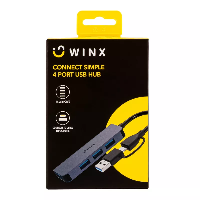 WINX CONNECT Simple USB/Type-C Hub, 3x USB-A 5Gbps + USB-C PD 100W, Space Grey