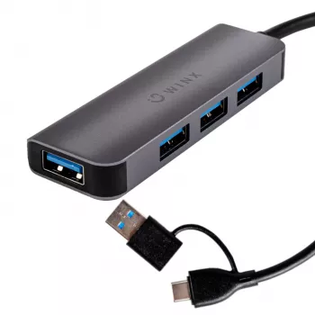 WINX CONNECT Simple USB/Type-C Hub, 3x USB-A 5Gbps + USB-C PD 100W, Space Grey