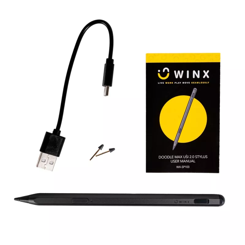 WINX DOODLE Max USI 2.0 Stylus - 4096 Pressure Levels, Palm Rejection, Tilt Support, USB-C Rechargeable, Space Grey