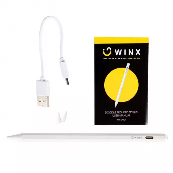 WINX DOODLE Pro iPad Stylus White Active Pen with Palm Rejection, Tilt Sensitivity, Magnetic Attachment, USB-C Charging, Spare Tip