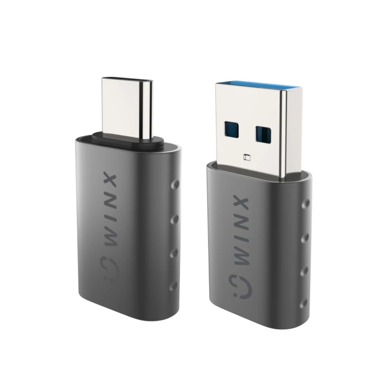WINX LINK Simple Type-C and USB Adapter Combo – USB-C Male to USB-A Female & USB-A Male to USB-C Female, USB 2.0, 480 Mbps, Space Grey