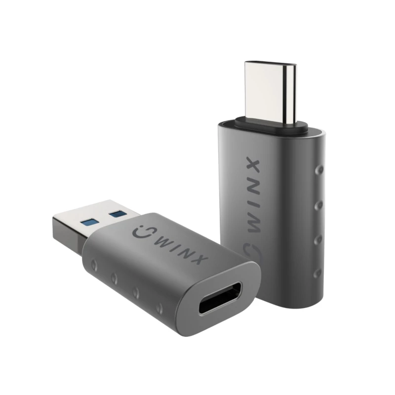 WINX LINK Simple Type-C and USB Adapter Combo – USB-C Male to USB-A Female & USB-A Male to USB-C Female, USB 2.0, 480 Mbps, Space Grey