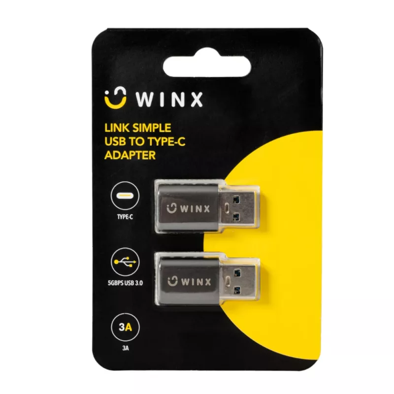WINX LINK Simple USB to Type-C Adapter Dual Pack (USB-A Male to USB-C Female, 5Gbps, 15W, Space Grey, 2-Pack)
