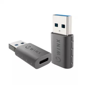 WINX LINK Simple USB to Type-C Adapter Dual Pack (USB-A Male to USB-C Female, 5Gbps, 15W, Space Grey, 2-Pack)