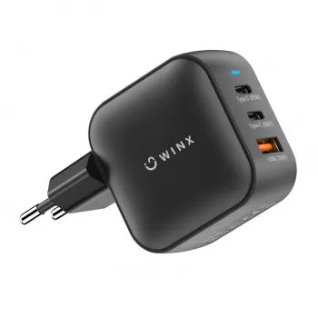 WINX POWER Max 65W GaN Wall Charger - 2x USB-C PD, 1x USB-A QC, Black
