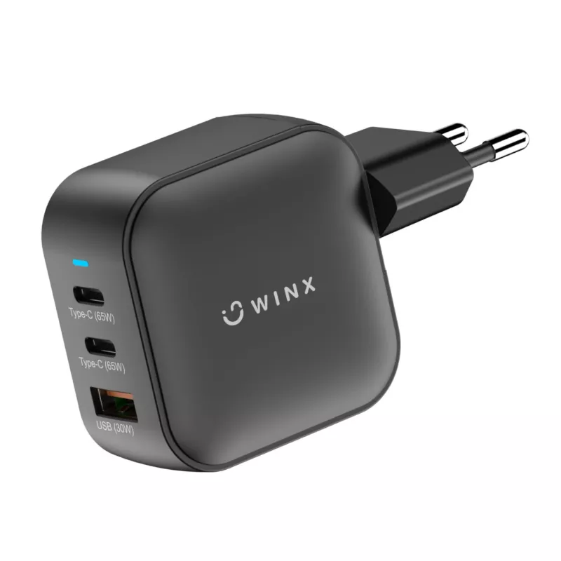 WINX POWER Max 65W GaN Wall Charger - 2x USB-C PD, 1x USB-A QC, Black