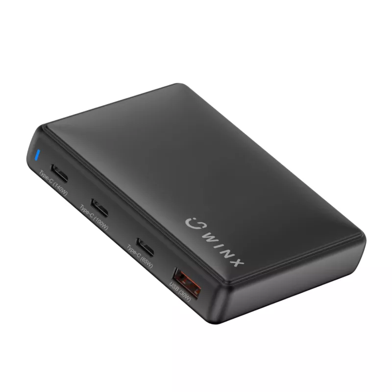 WINX POWER Ultra 140W GaN Desktop Charger - 2x USB-C PD 100W + USB-A QC 22.5W, Black