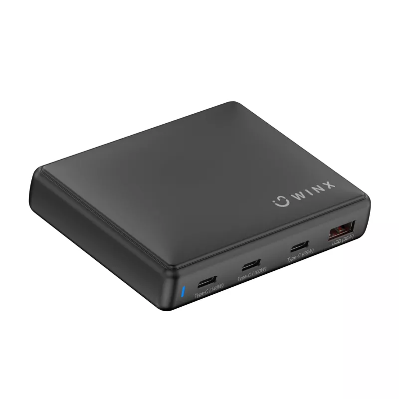 WINX POWER Ultra 140W GaN Desktop Charger - 2x USB-C PD 100W + USB-A QC 22.5W, Black