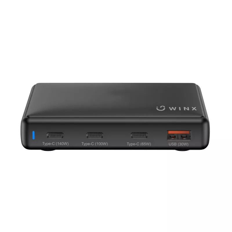 WINX POWER Ultra 140W GaN Desktop Charger - 2x USB-C PD 100W + USB-A QC 22.5W, Black