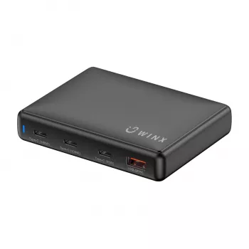WINX POWER Ultra 140W GaN Desktop Charger - 2x USB-C PD 100W + USB-A QC 22.5W, Black