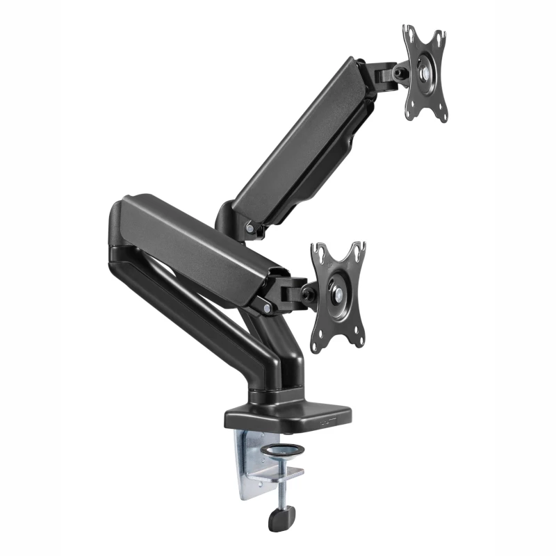 WINX RISE Pro Dual Full Motion Monitor Arm - Gas Spring Desk Mount for 2 Screens 17-32 inch, VESA 75/100, 18kg Total, Clamp & Grommet, Black