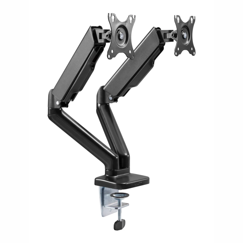 WINX RISE Pro Dual Full Motion Monitor Arm - Gas Spring Desk Mount for 2 Screens 17-32 inch, VESA 75/100, 18kg Total, Clamp & Grommet, Black