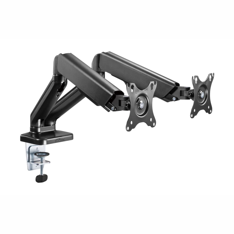 WINX RISE Pro Dual Full Motion Monitor Arm - Gas Spring Desk Mount for 2 Screens 17-32 inch, VESA 75/100, 18kg Total, Clamp & Grommet, Black